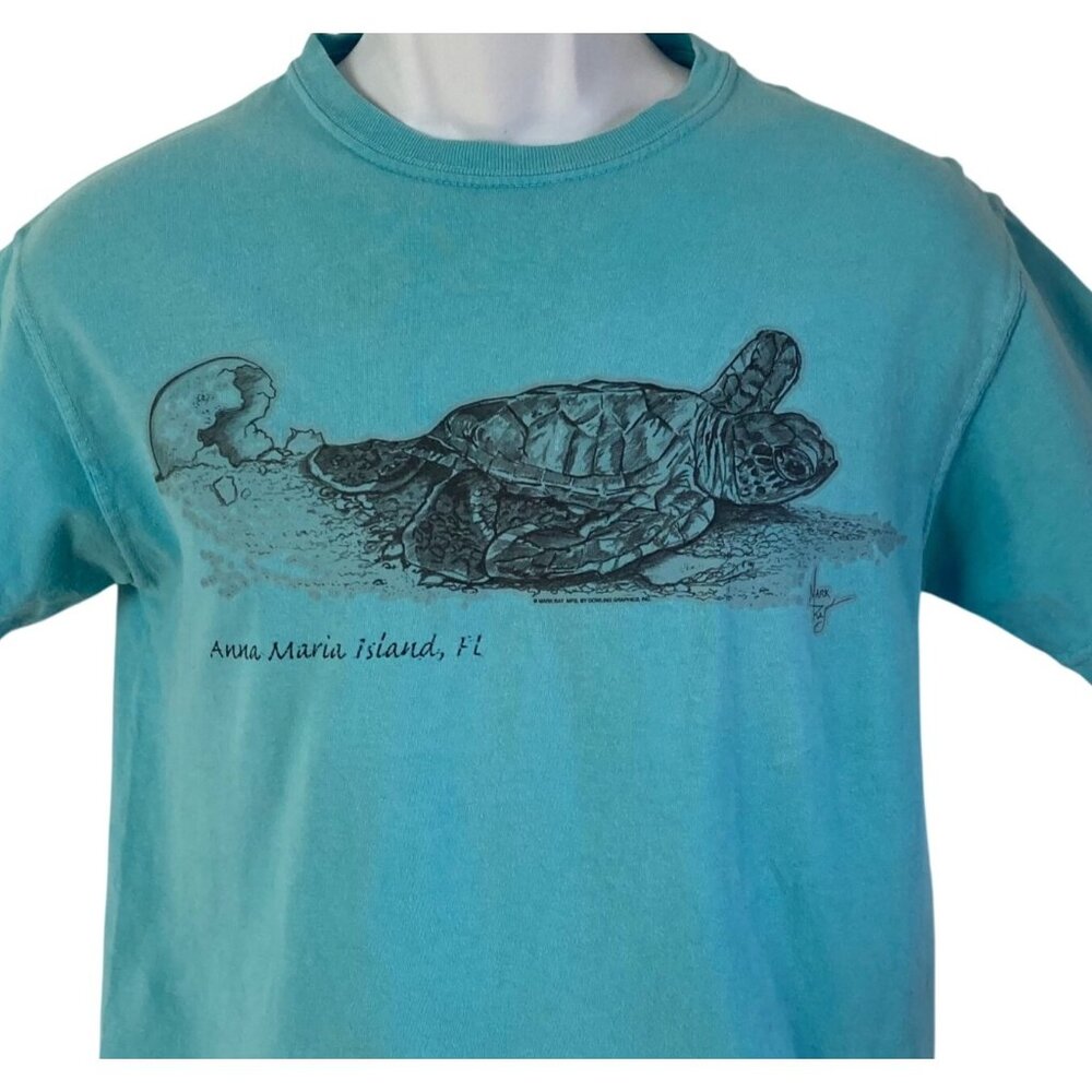 Vintage Sea Turtle Graphic Tee Small Anna Maria Island FL Comfort Colors Blue
